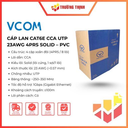 Cáp LAN CAT6E CCA UTP 23AWG 4PRS Solid – PVC