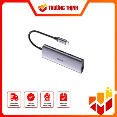 Bộ chuyển Ugreen 60718 Type C sang 4 cổng USB 3.0 + Lan RJ45 