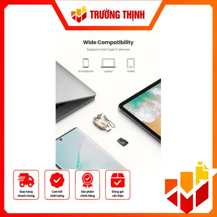 Đầu đọc thẻ Ugreen 80124 Đầu cắm Type C Tương thích thẻ Micro SD, Micro SDXC, Micro SDHC UHS-I