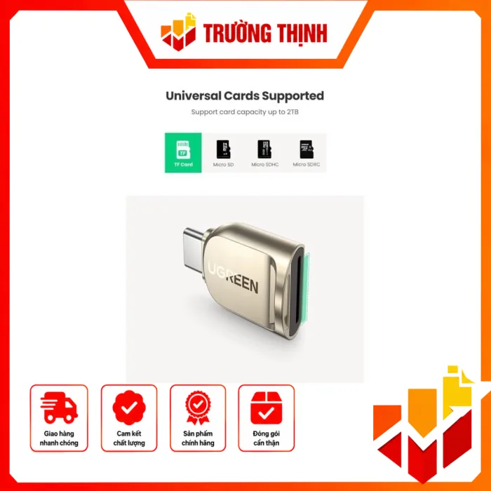 Đầu đọc thẻ Ugreen 80124 Đầu cắm Type C Tương thích thẻ Micro SD, Micro SDXC, Micro SDHC UHS-I