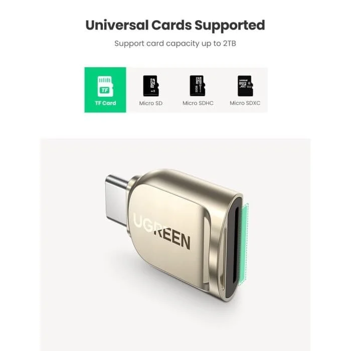 Đầu đọc thẻ Ugreen 80124 Đầu cắm Type C Tương thích thẻ Micro SD, Micro SDXC, Micro SDHC UHS-I