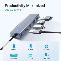 Bộ chia Ugreen 70336 USB Type-C ra 4 cổng USB 3.0 có hỗ trợ nguồn