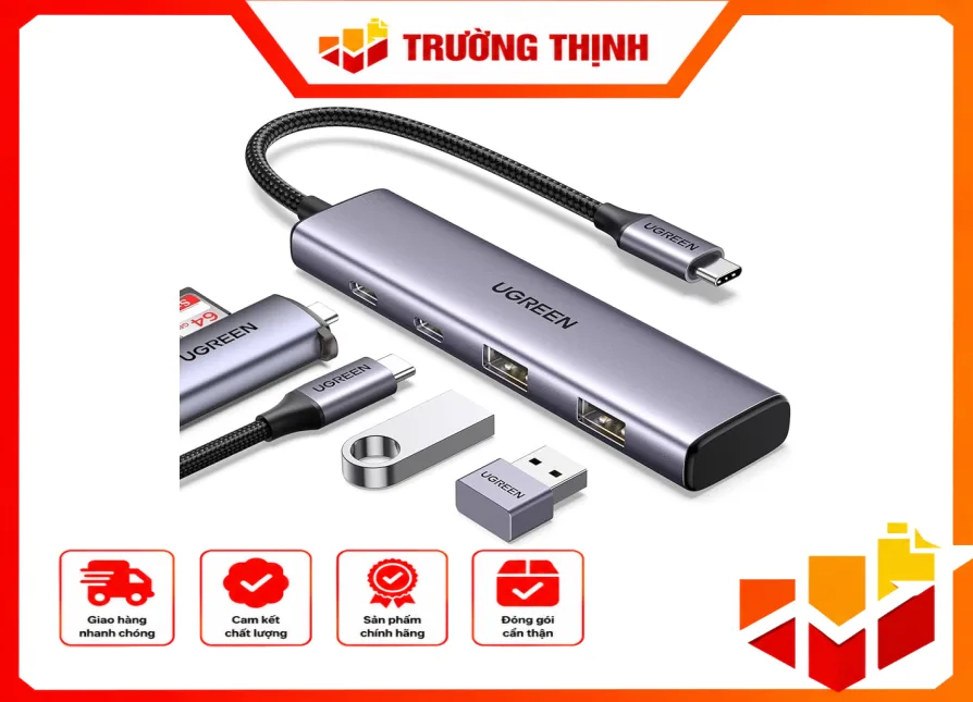 Bộ chuyển Ugreen 15395 USB-C sang USB-A 3.0*2+USB-C 3.0*2 4K60Hz 