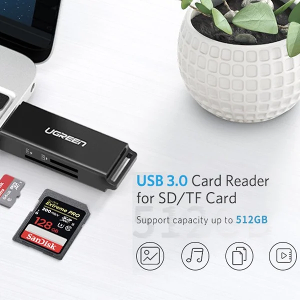 Đầu đọc thẻ nhớ SD/TF chuẩn USB 3.0 Ugreen 40752