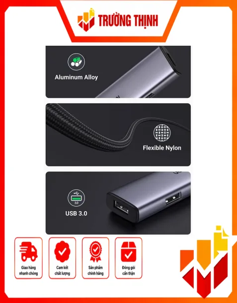 Bộ chia Ugreen 20841 USB Type-C ra 4 cổng USB 3.0