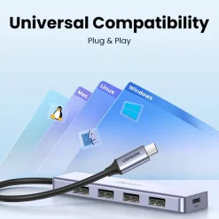 Bộ chia Ugreen 70336 USB Type-C ra 4 cổng USB 3.0 có hỗ trợ nguồn