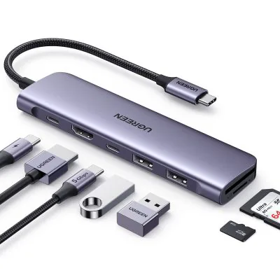Bộ chuyển đổi Ugreen 15214 USB-C to HDMI + USB 3.0 + LAN 1gbps + TF/SD + PD