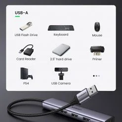 Bộ chia Ugreen 20805 USB 3.0 Type-A ra 4 cổng USB 3.0 (hỗ trợ nguồn Type-C)