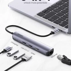 Bộ chuyển Ugreen 10919 USB-C sang HDMI 4K@60Hz + 2xUSB 3.0 + Lan 1Gbps + PD100W