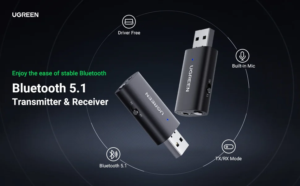 Bộ thu/ phát Bluetooth 5.1 UGREEN 60300 – 2 chế độ TX và RX