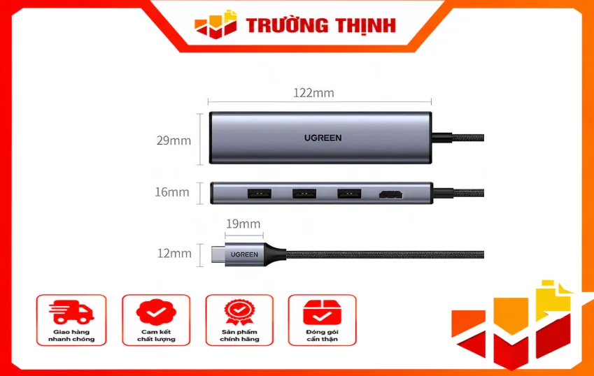 Bộ chuyển Ugreen 20934 Type C to HDMI + USB 3.0 + Lan Gigabit 