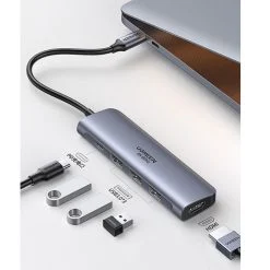 Bộ chuyển đổi Ugreen 70495 USB Type-C sang 3 cổng USB3.0, HDMI, USB Type-C âm hỗ trợ sạc PD