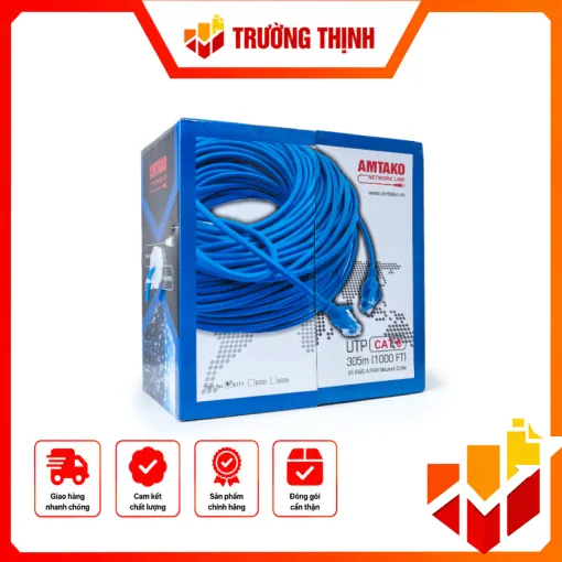 Dây mạng Cat6 UTP AMTAKO 6888 được đóng gói theo tiêu chuẩn châu Âu 305m/cuộn