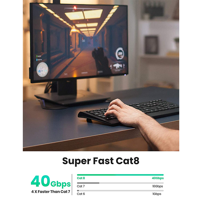 Cáp mạng đúc sẵn dẹt Cat8 dài 3m Ugreen 10982 hỗ trợ truyền dữ liệu nhanh lên đến 40Gbps