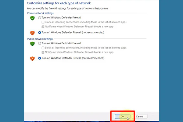 Turn off Public network settings Turn off Public network settings