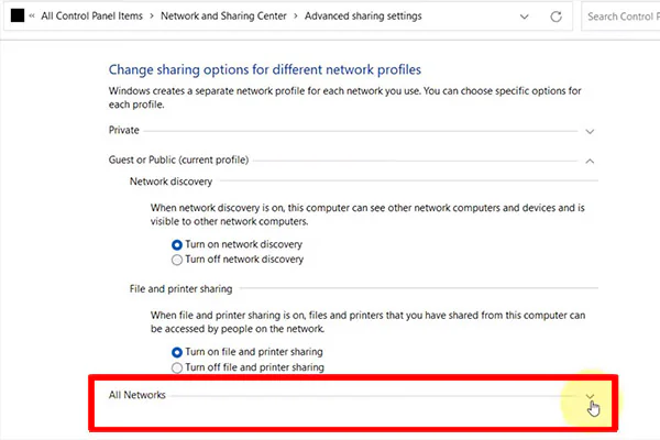 Cách kết nối máy tính với mạng LAN Chọn All Networks