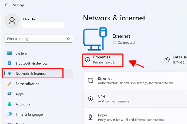 Cách kết nối mạng LAN với máy tính win 11 Chọn mục Network & Internet