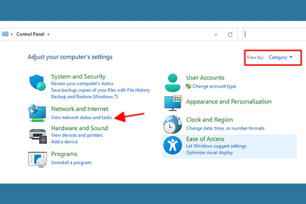 Bước kết nôi mạng LAN với máy tính win 11 Chọn View network status and tasks