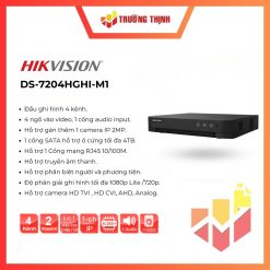 Đầu ghi DVR Hikvision DS-7204HGHI-M1 chính hãng, dùng cho hệ thống camera Turbo HD/Analog, phù hợp nâng cấp và lưu trữ hình ảnh.