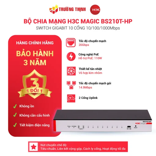 Switch để bàn 10 Cổng PoE Gigabit Bộ chuyển mạch không quản lý H3C Magic BS210T-HP