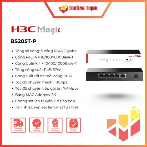 Switch 5 Cổng POE Gigabit H3C Magic BS205T-P