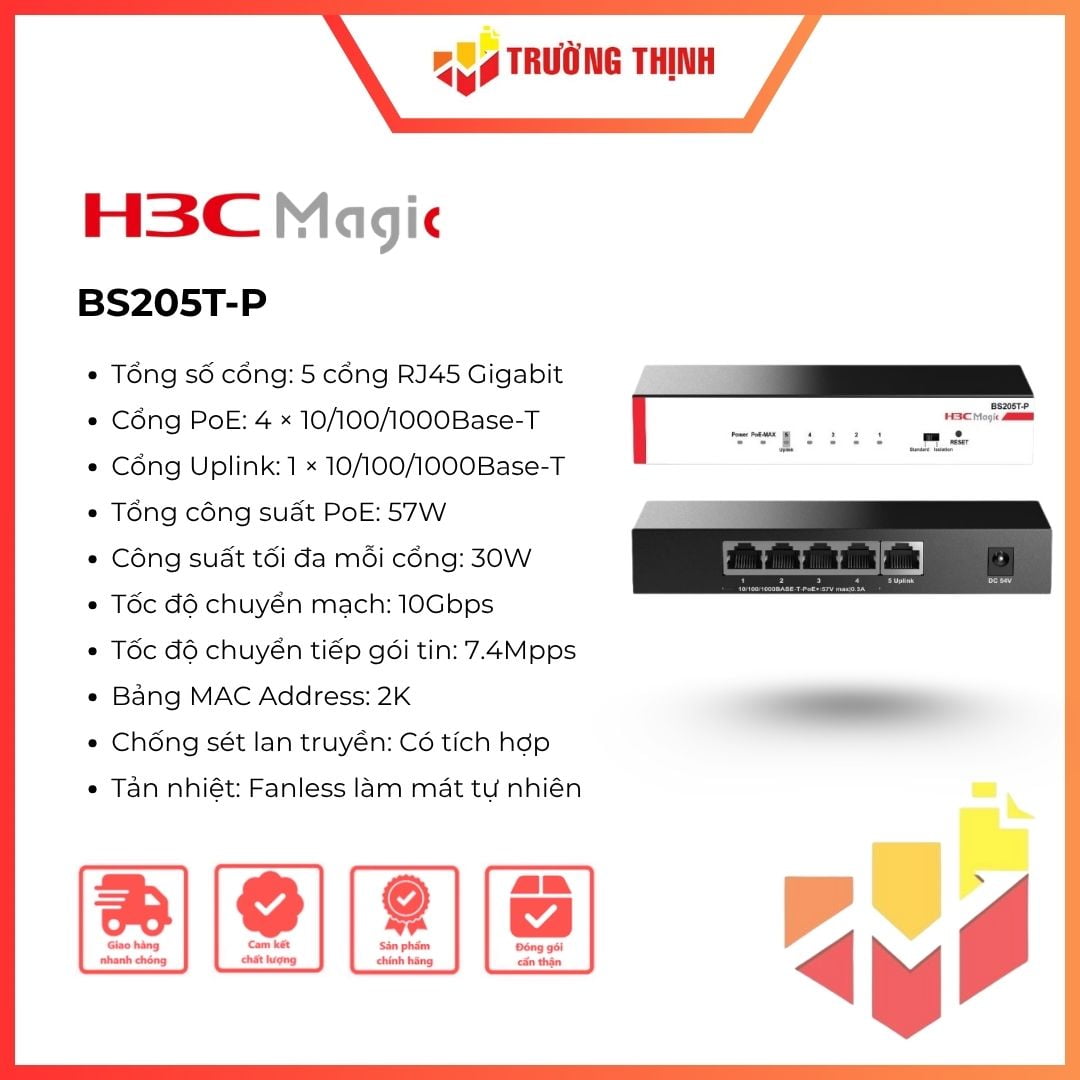 Switch 5 Cổng POE Gigabit H3C Magic BS205T-P