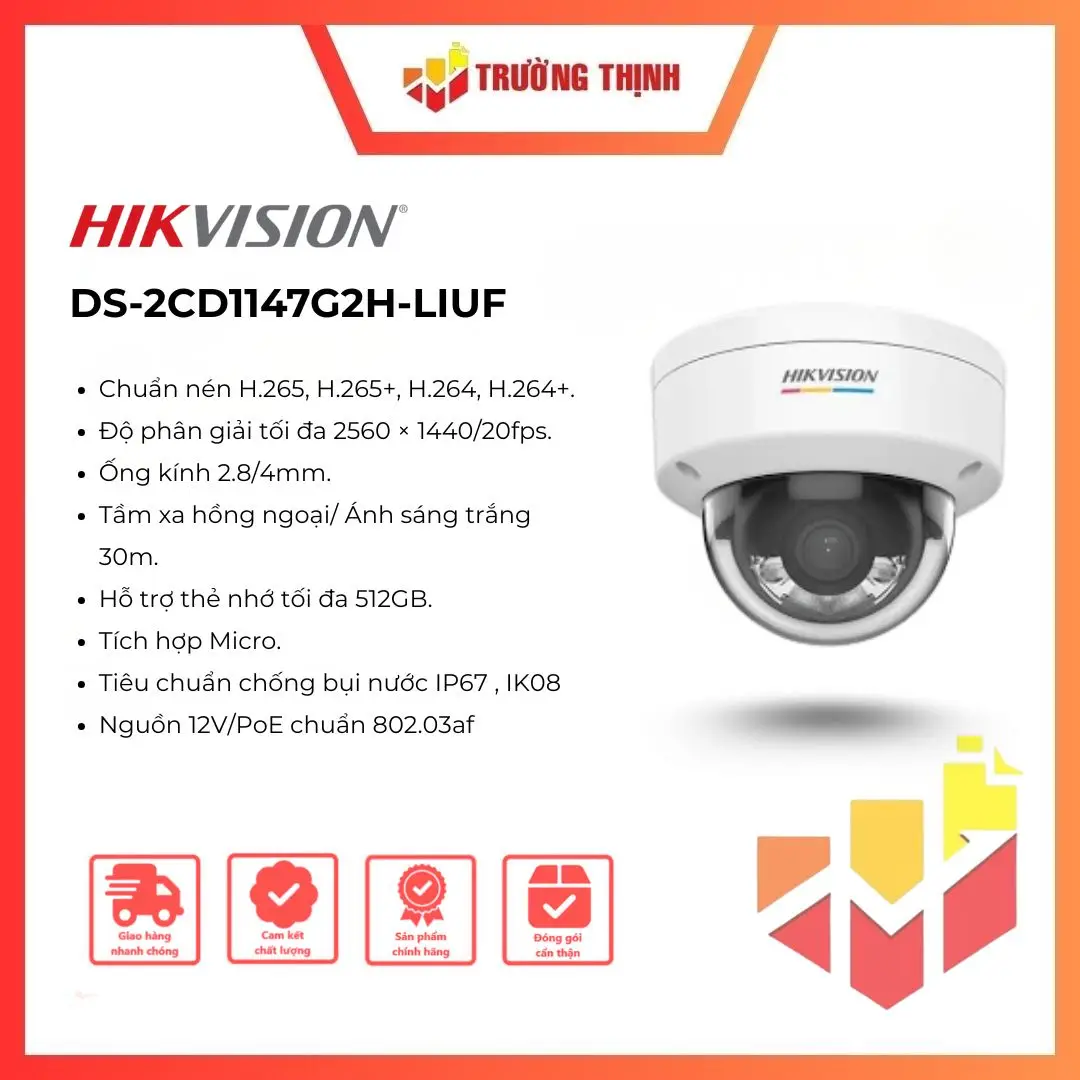 Camera IP Colorvu 4MP Hikvision DS-2CD1147G2H-LIUF