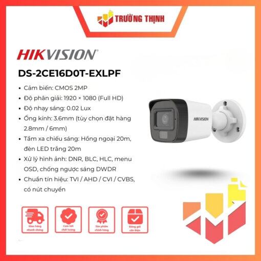 Đầu ghi DVR Hikvision DS-2CE16D0T-EXLPF chính hãng, dùng cho hệ thống camera Turbo HD/Analog, phù hợp nâng cấp và lưu trữ hình ảnh.