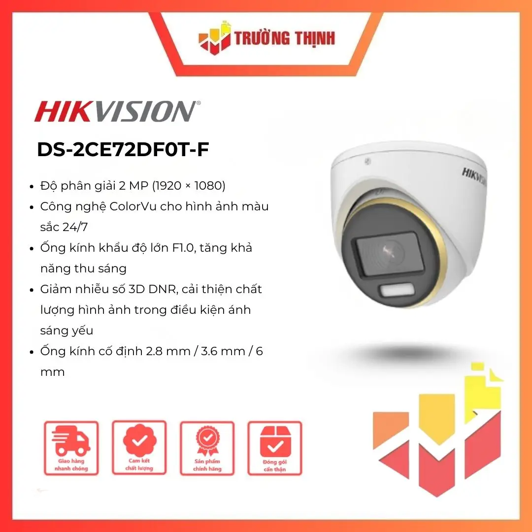 Camera HDTVI Dome ColorVu ngoài trời 2MP HIKVISION DS-2CE72DF0T-F