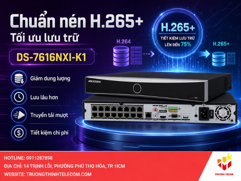 Chuẩn nén H.265+ và bài toán tối ưu lưu trữ trên DS-7616NXI-K1