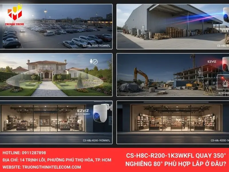 CS-H8c-R200-1K3WKFL quay 350° nghiêng 80° phù hợp lắp ở đâu?