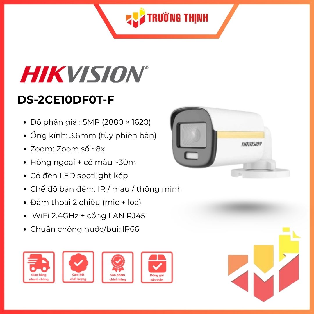 Camera HDTVI Dome ngoài trời 2MP HIKVISION DS-2CE10DF0T-F