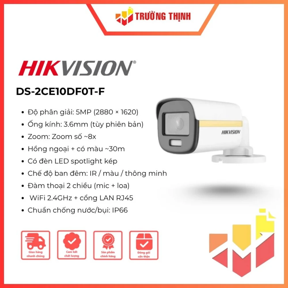 Camera HDTVI Dome ngoài trời 2MP HIKVISION DS-2CE10DF0T-F