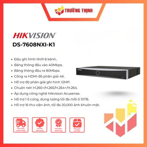 Đầu ghi NVR Hikvision DS-7608NXI-K1 chính hãng, dùng cho hệ thống camera IP, hỗ trợ quản lý và lưu trữ hình ảnh giám sát.