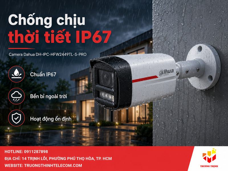 Khả năng chống chịu thời tiết IP67 của camera Dahua DH-IPC-HFW2449TL-S-PRO