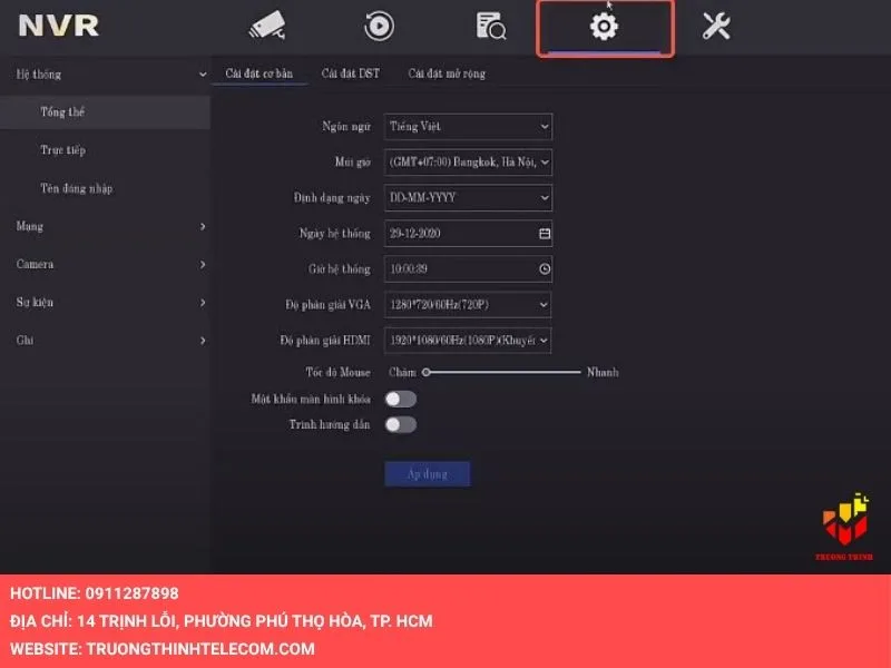Sử dụng chuột hoặc remote để nhấn vào biểu tượng hình bánh răng
