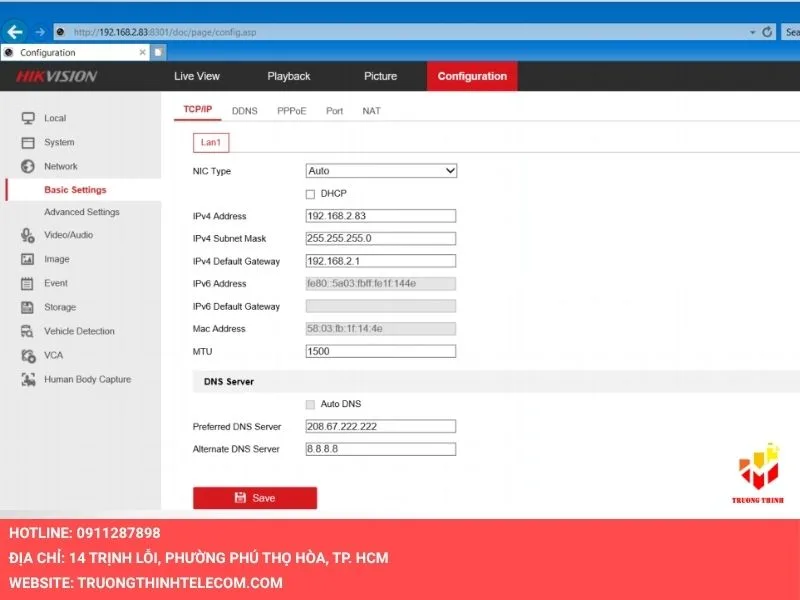Chọn Configuration (Cấu hình) và Network (Mạng)