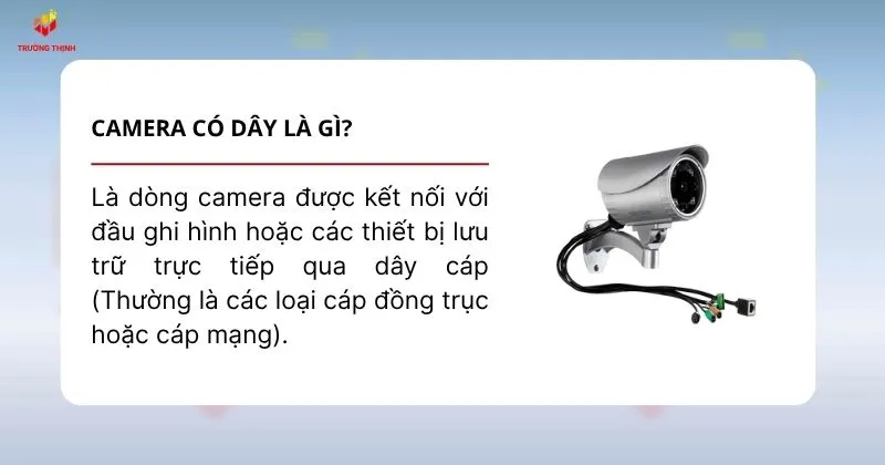 Camera có dây là loại camera giám sát sử dụng hệ thống dây cáp vật lý