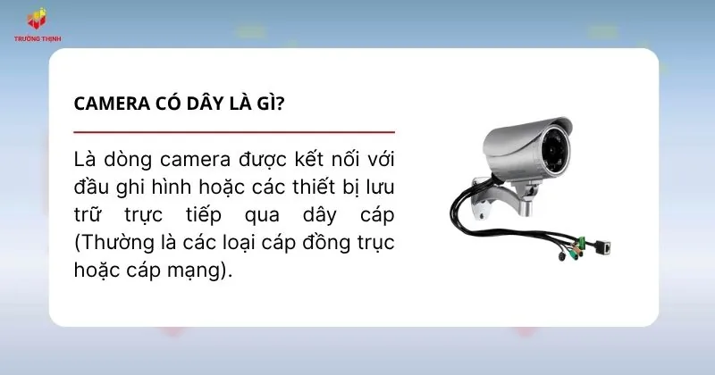 Camera có dây là loại camera giám sát sử dụng hệ thống dây cáp vật lý