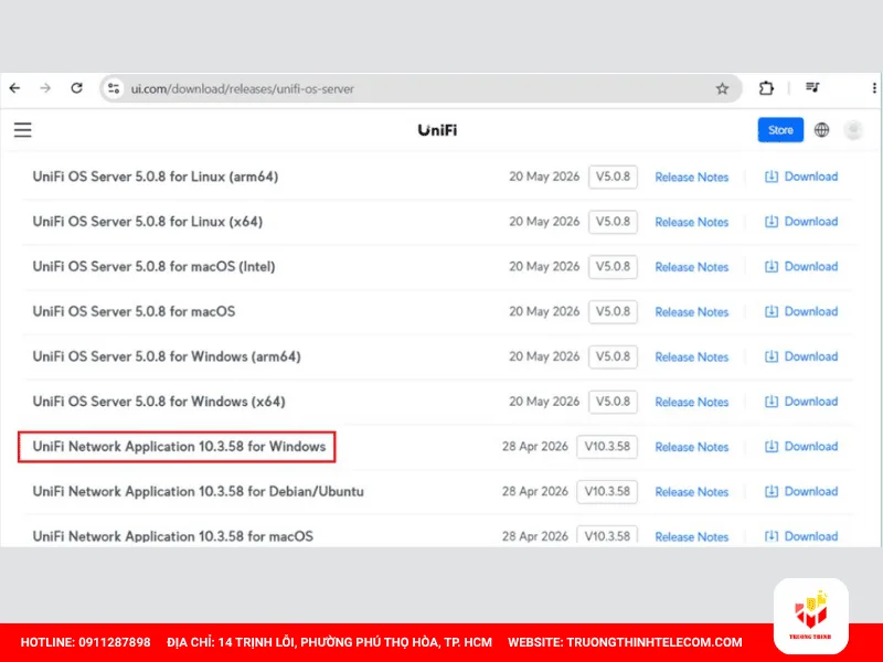 Tải bộ cài đặt UniFi Network Application