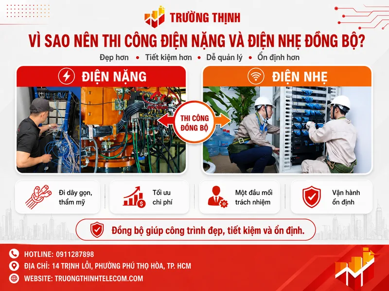Vì sao nên thi công điện nặng và điện nhẹ đồng bộ?