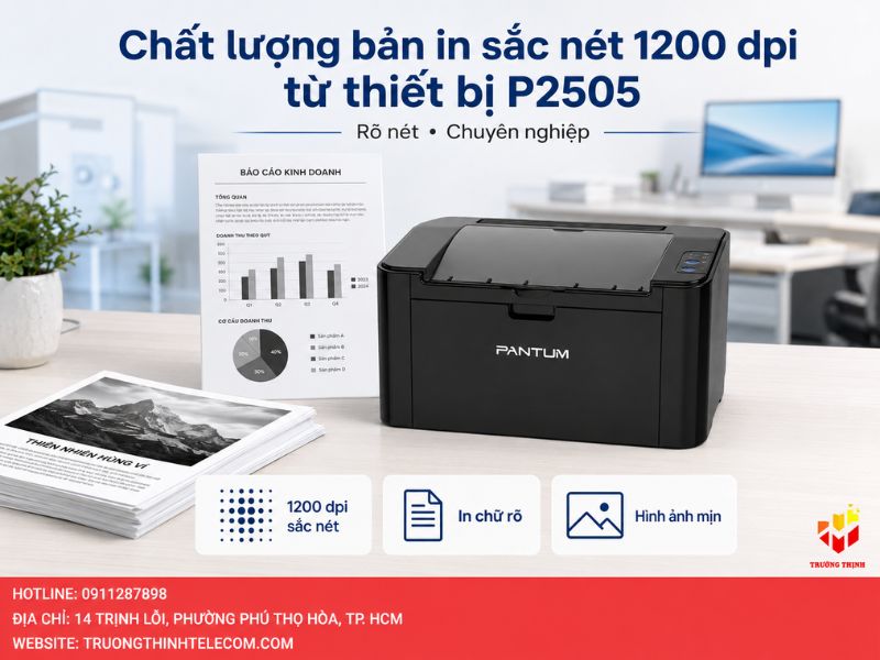 Chất lượng bản in sắc nét 1200 dpi từ thiết bị P2505