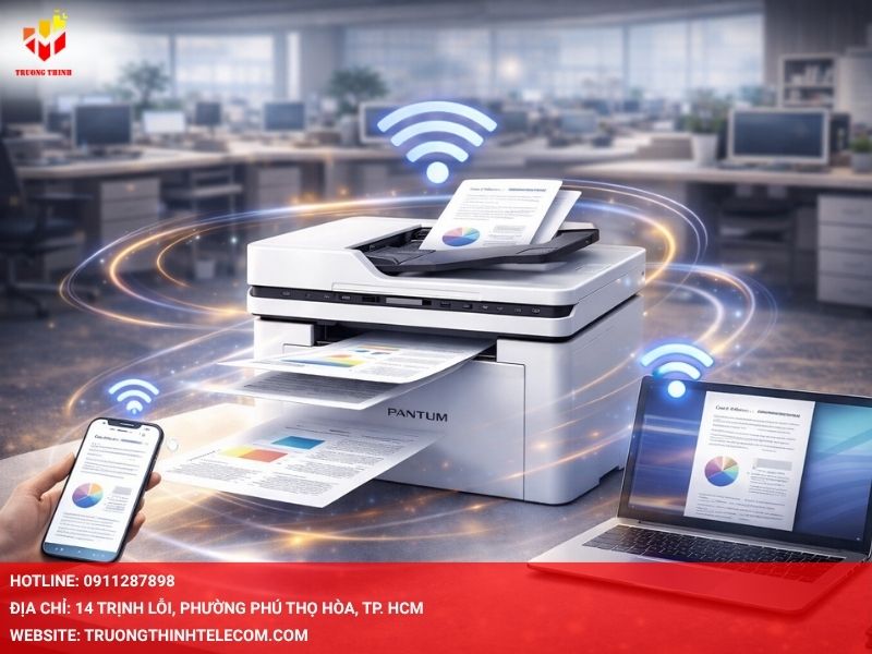Khả năng kết nối không dây linh hoạt (Wi-Fi) từ máy in Pantum BM2310AW