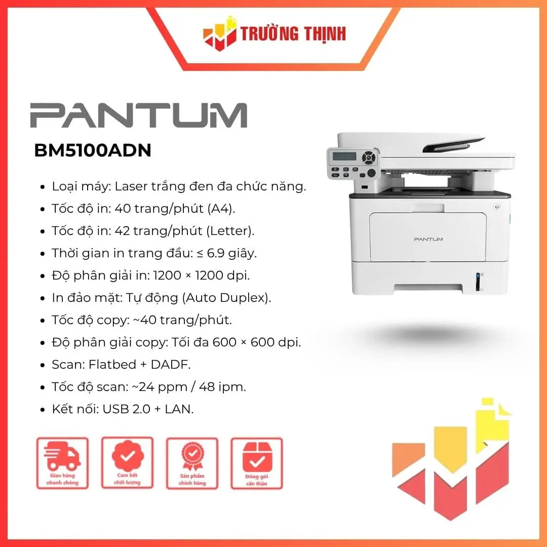 Máy in Laser đảo mặt đen trắng Pantum BM5100ADN Đa Năng