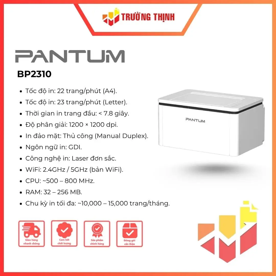 Máy in đen trắng 1 mặt Laser đơn năng Pantum BP2310 chính hãng