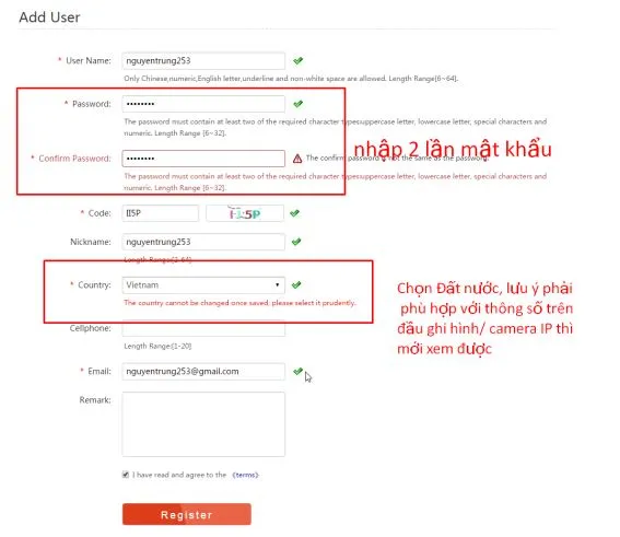 Điền đầy đủ thông tin