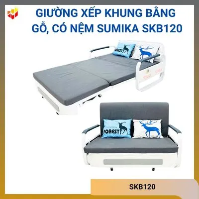 Giường xếp khung bằng gỗ, có nệm Sumika SKB120