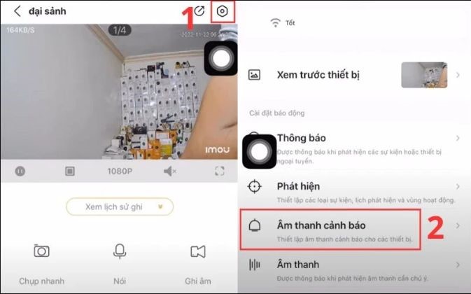 Nhấn vào mục Âm thanh cảnh báo