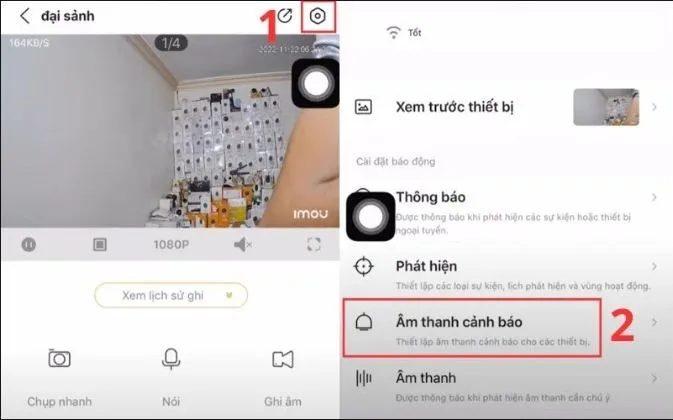 Nhấn vào mục Âm thanh cảnh báo