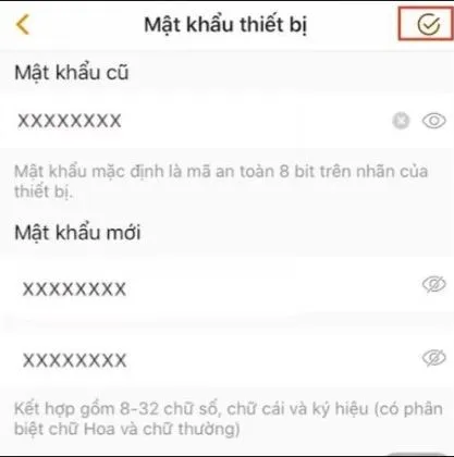Nhập mật khẩu cũ và mới